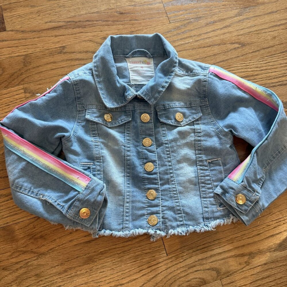 LEMON KISS GIRLS DENIM SEQUIN JACKET BUTTERFLY SIZE 4